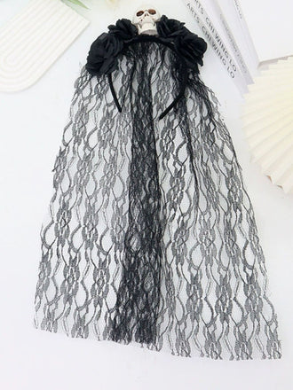 Fascia per capelli in pizzo con teschio e rose 3D