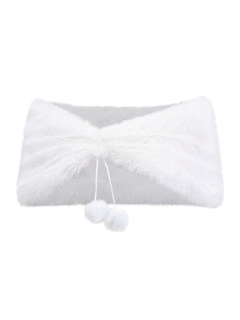 [Prevendita] Scialle con pompon in pelliccia sintetica bianco anni '70