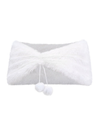 [Prevendita] Scialle con pompon in pelliccia sintetica bianco anni '70