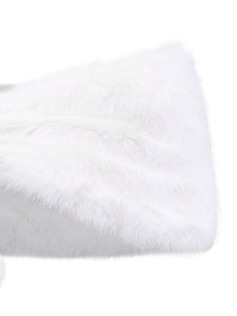 [Prevendita] Scialle con pompon in pelliccia sintetica bianco anni '70