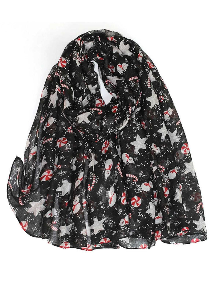 Sciarpa di seta stampata con cartoni animati natalizi vintage