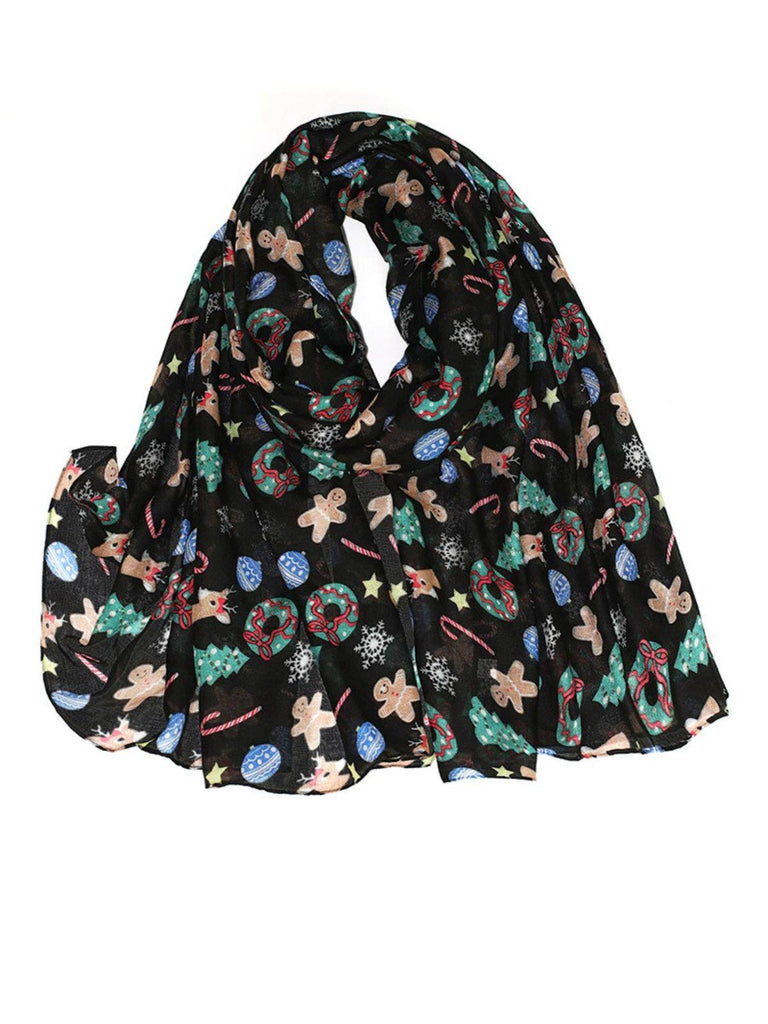 Sciarpa di seta stampata con cartoni animati natalizi vintage