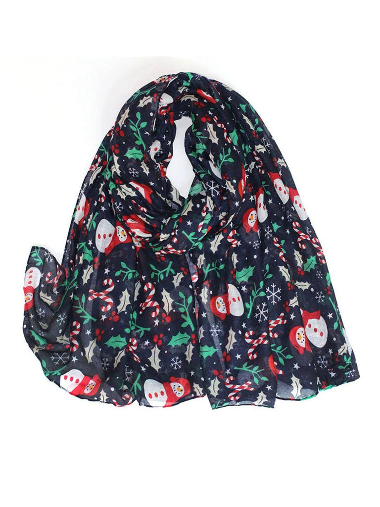 Sciarpa di seta stampata con cartoni animati natalizi vintage