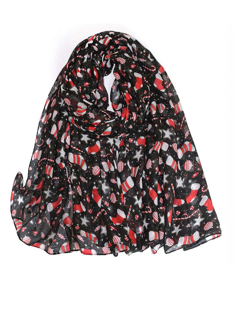 Sciarpa di seta stampata con cartoni animati natalizi vintage