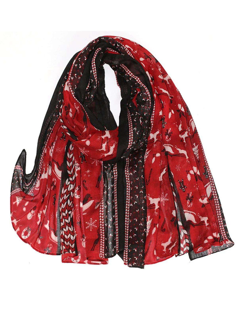 Sciarpa di seta stampata con cartoni animati natalizi vintage