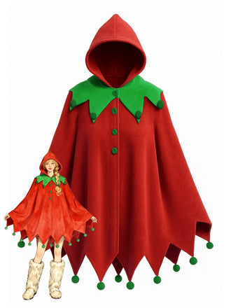Mantella con cappuccio e pompon natalizi anni '50
