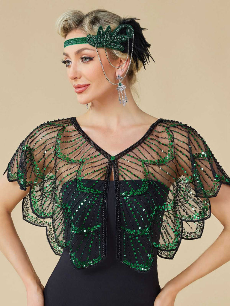 [Prevendita] Mantella con orlo a petalo e paillettes in rete stile Gatsby anni '20