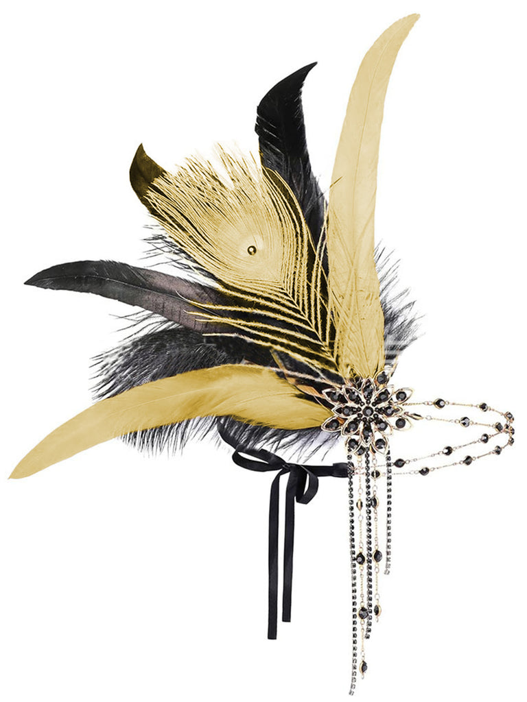 Cerchietto con perline e piume di pavone stile Gatsby anni '20