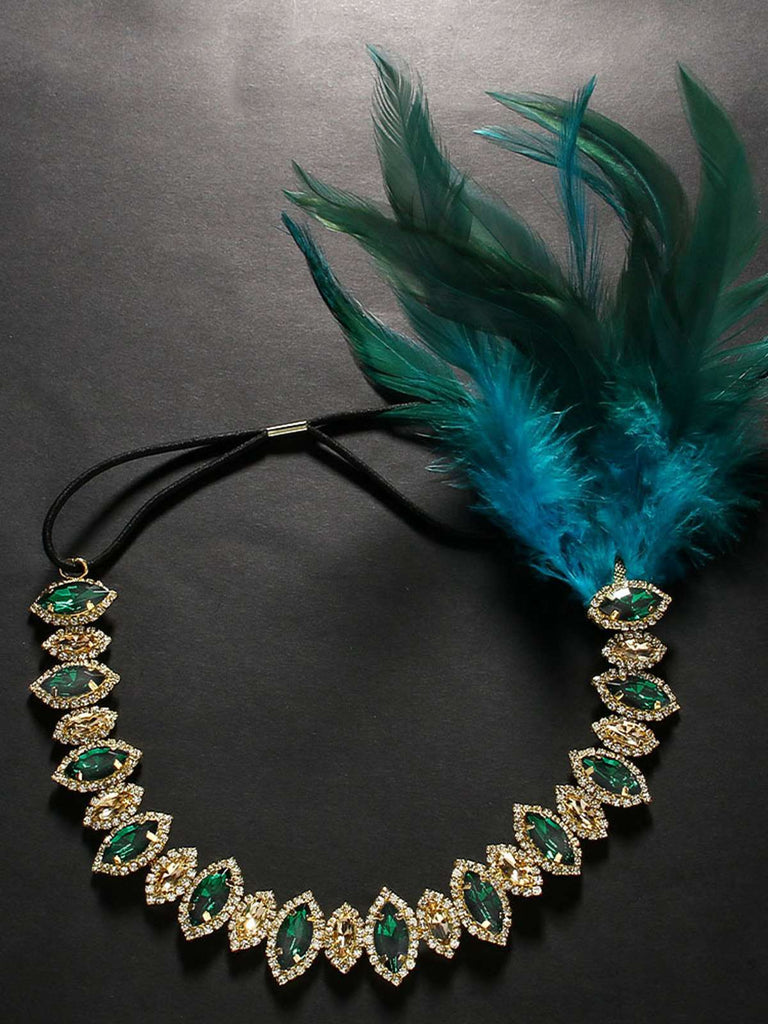 Cerchietto Gatsby con piume di pavone e strass anni '20