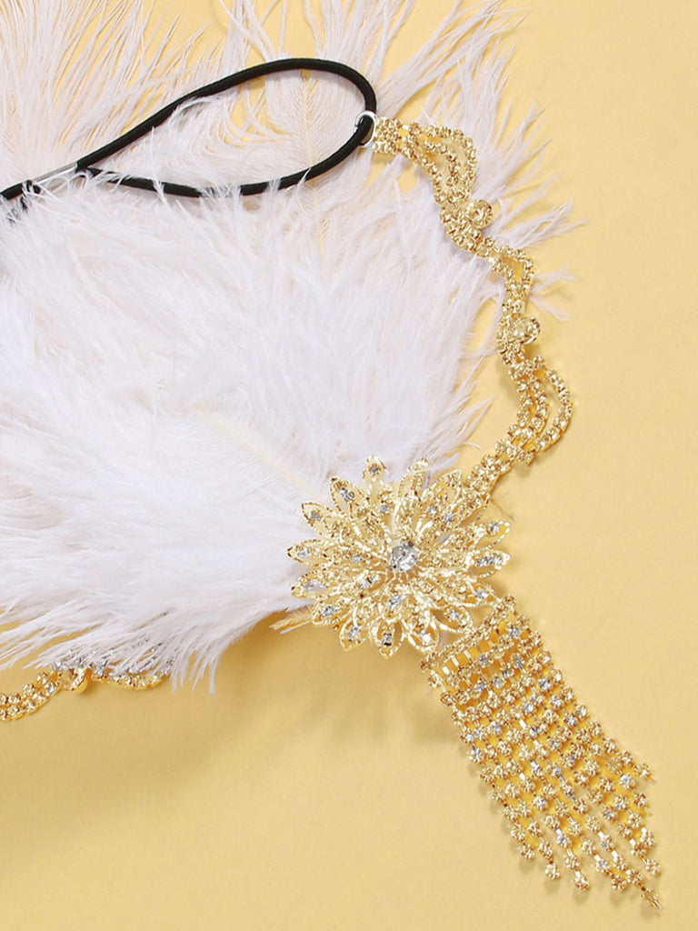 Copricapo floreale con piume e strass Gatsby anni '20