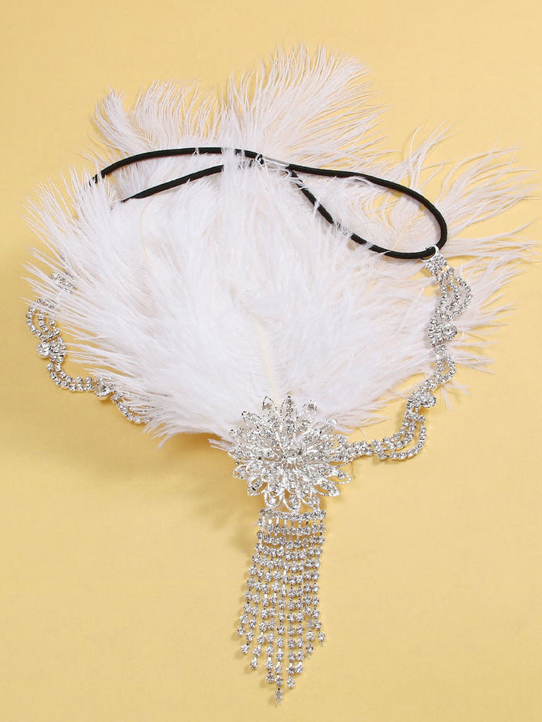 Copricapo floreale con piume e strass Gatsby anni '20