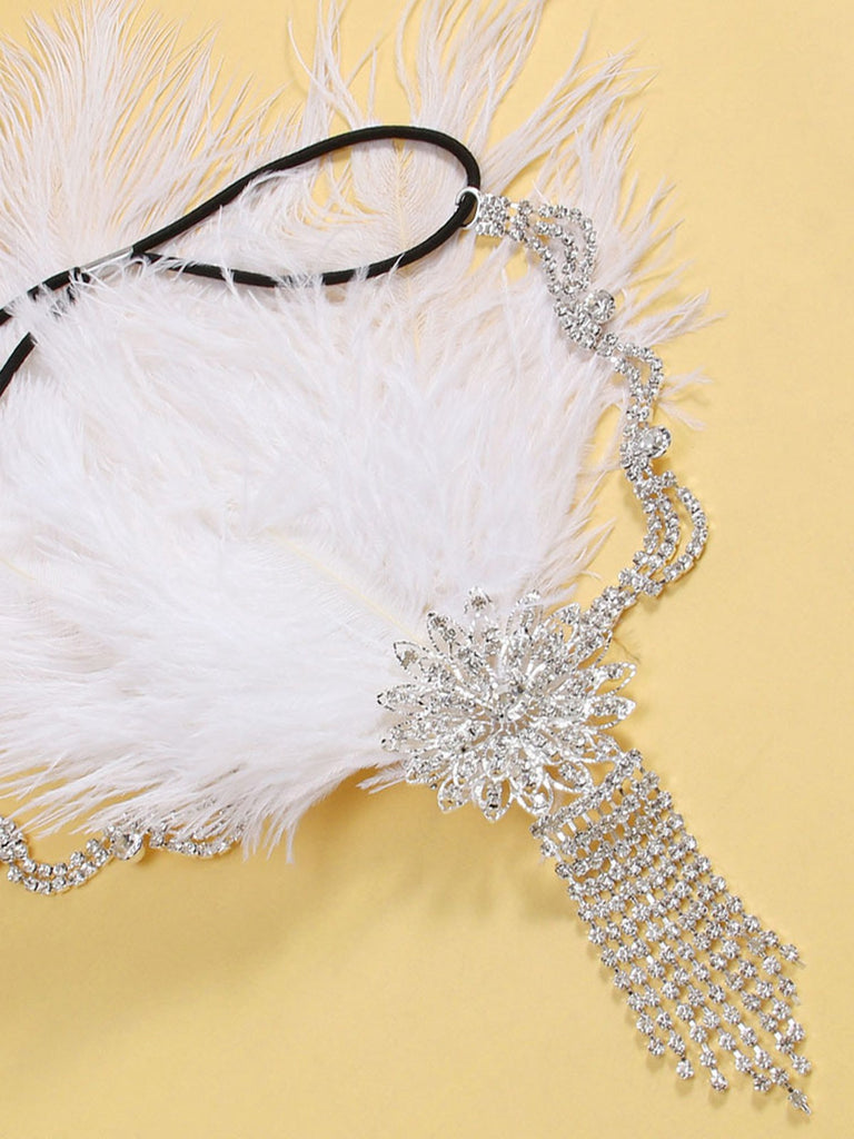 Copricapo floreale con piume e strass Gatsby anni '20