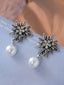 Orecchini Pendenti Bianco Edelweiss Floreale con Perle e Strass
