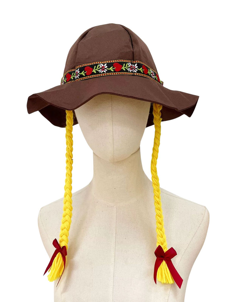 Accessori Marrone Vintage Embroidered Flower Yellow Braided Hat 2