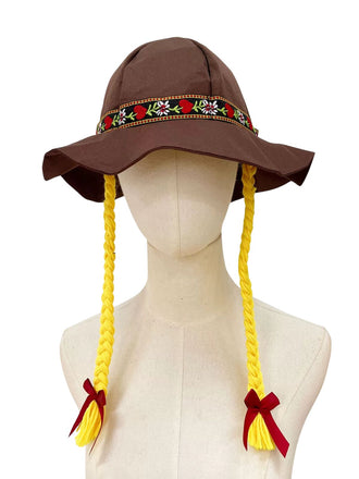 Accessori Marrone Vintage Embroidered Flower Yellow Braided Hat 2