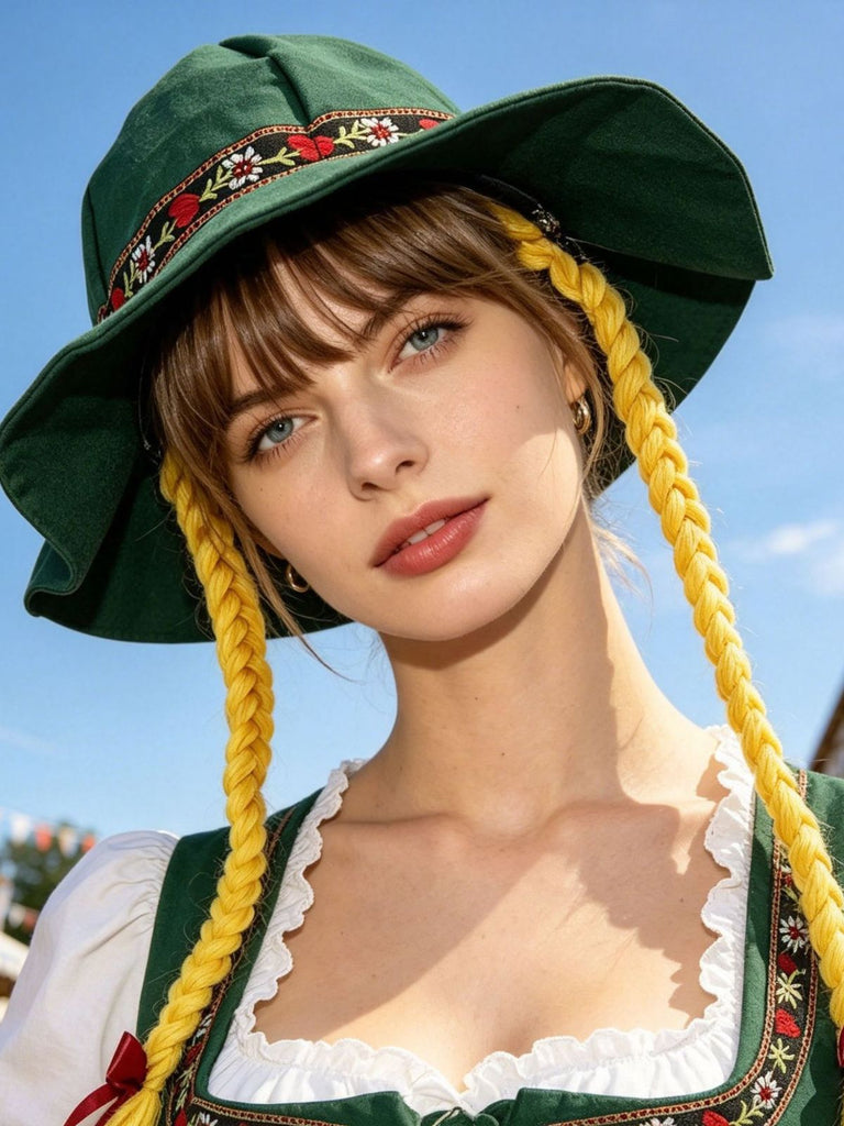 Accessori Marrone Vintage Embroidered Flower Yellow Braided Hat 3