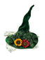 Cappello da Strega Verde Halloween in Rete Feltro e Fiori