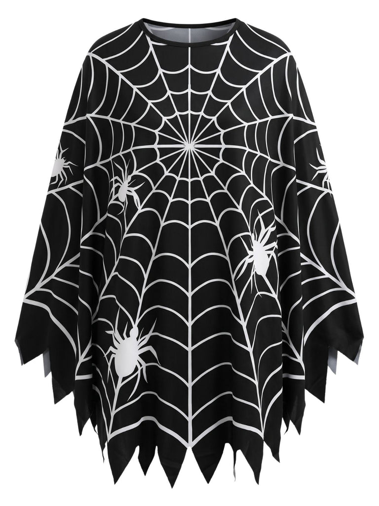 Mantella Nero Anni '60 Halloween Stampa Ragnatela Jagged Hem