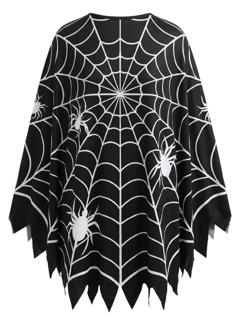 Mantella Nero Anni '60 Halloween Stampa Ragnatela Jagged Hem 2