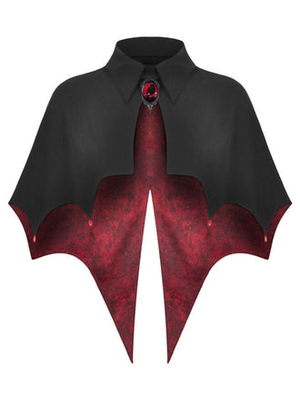 Mantella Nero Anni '50 Halloween Batwing High-low con Gem Necklace