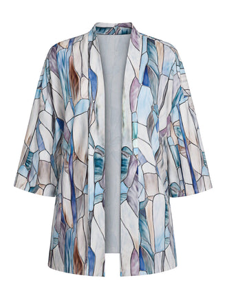 [Prevendita] Cardigan Kimono Multicolore Anni '70 con Stampa Geometrica Effetto Vetrata e Apertura Frontale