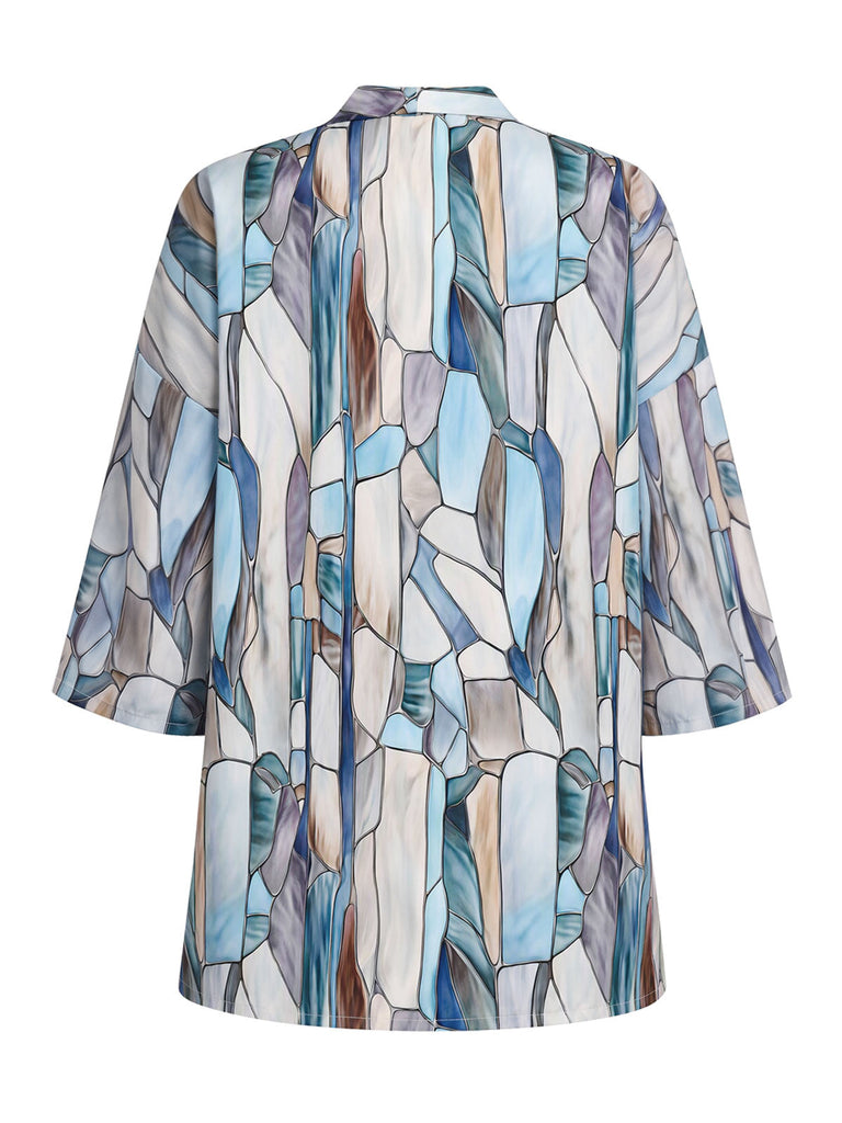 [Prevendita] Cardigan Kimono Multicolore Anni '70 con Stampa Geometrica Effetto Vetrata e Apertura Frontale 3