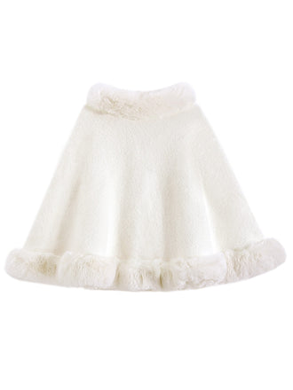 Bianco con Bordi in Pelliccia Sintetica con Pompon Mantella Anni '30