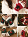 Guanti Natalizi in Maglia Senza Dita con Albero di Natale e Pompon