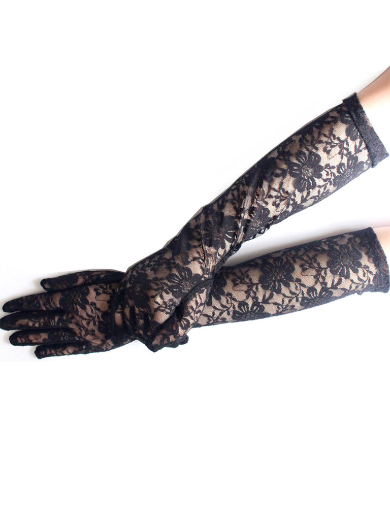 Guanti in pizzo floreale vintage nero