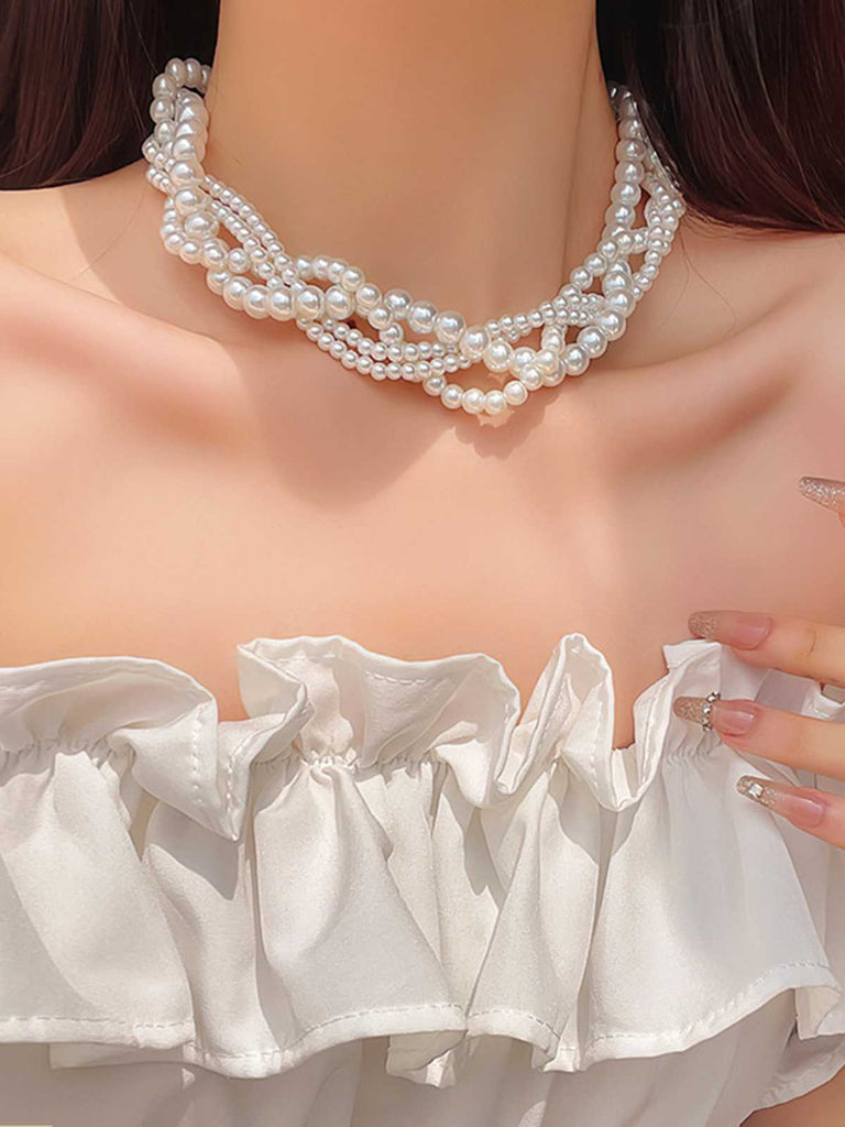 Collana con ciondolo di perle multistrato retrò