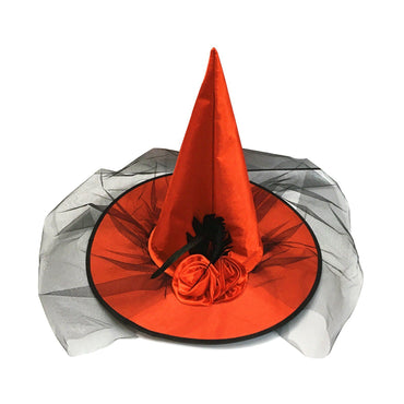 Cappello da strega con velo rosso Halloween