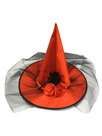 Cappello da strega con velo rosso Halloween