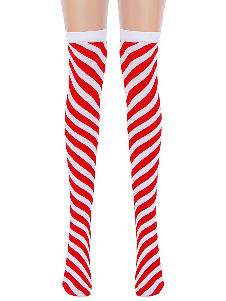 Calzini natalizi al ginocchio a righe rosse e bianche