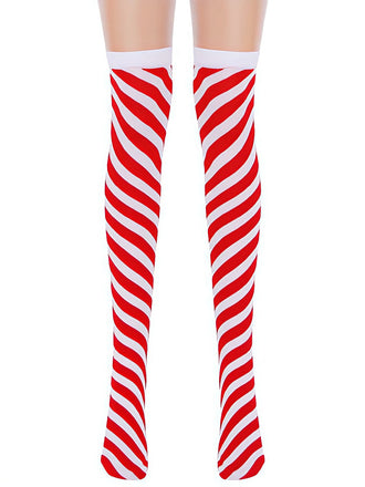 Calzini natalizi al ginocchio a righe rosse e bianche