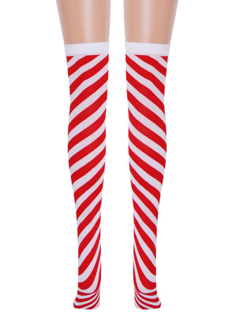 Calzini natalizi al ginocchio a righe rosse e bianche