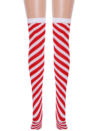 Calzini natalizi al ginocchio a righe rosse e bianche