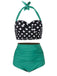 Bikini a pieghe scollo a V e pois anni '50