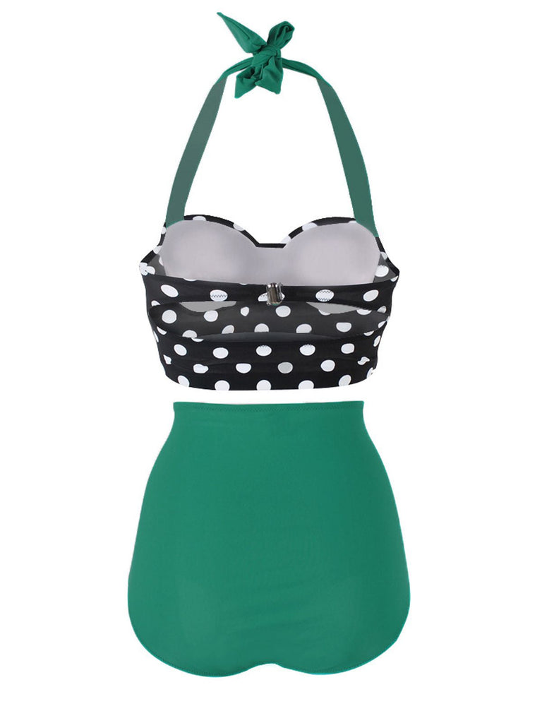 Bikini a pieghe scollo a V e pois anni '50