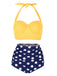 Bikini a pieghe scollo a V e pois anni '50