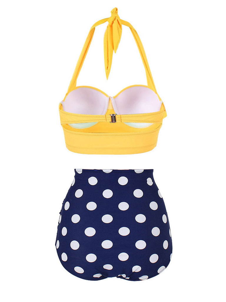 Bikini a pieghe scollo a V e pois anni '50