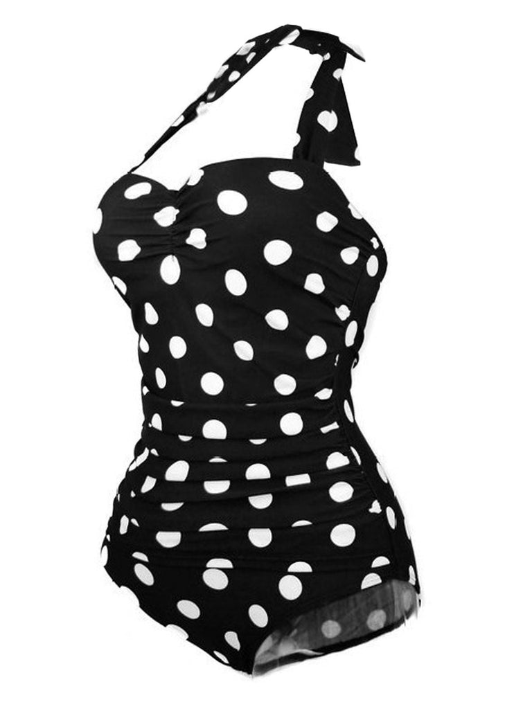 Costume da bagno intero scollo a V pois anni '50