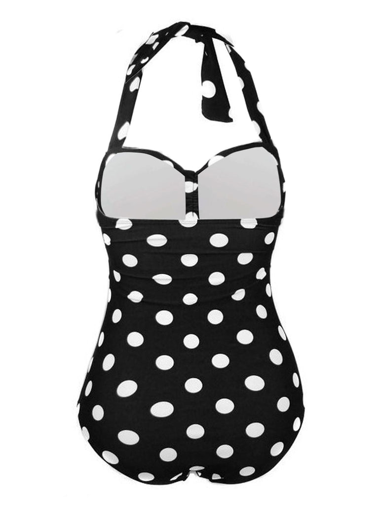 Costume da bagno intero scollo a V pois anni '50