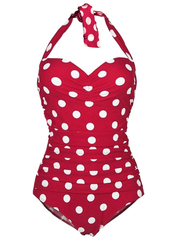 Costume da bagno intero scollo a V pois anni '50
