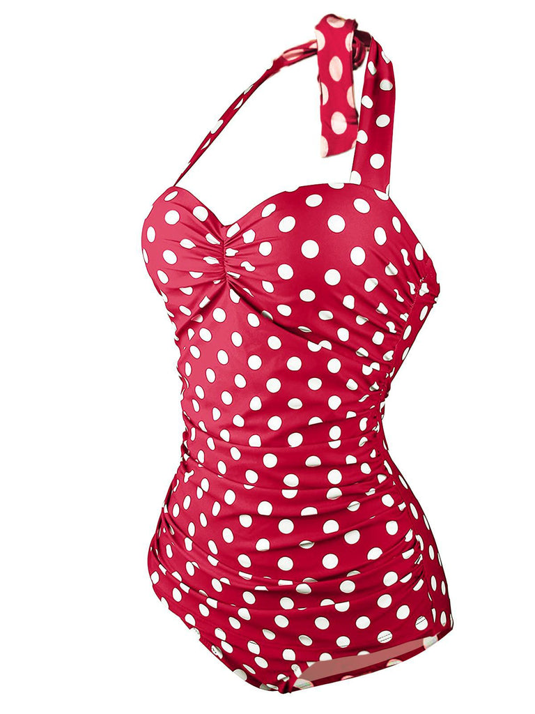 Costume da bagno intero scollo a V pois anni '50