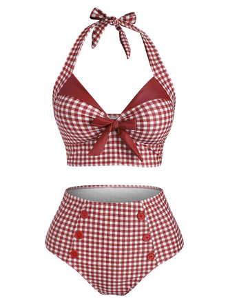 Bikini a triangolo rosso fiocco scollo a V anni '50