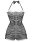 Costumi intero plaid in percalle nodo a fiocco cavezza nero anni '50