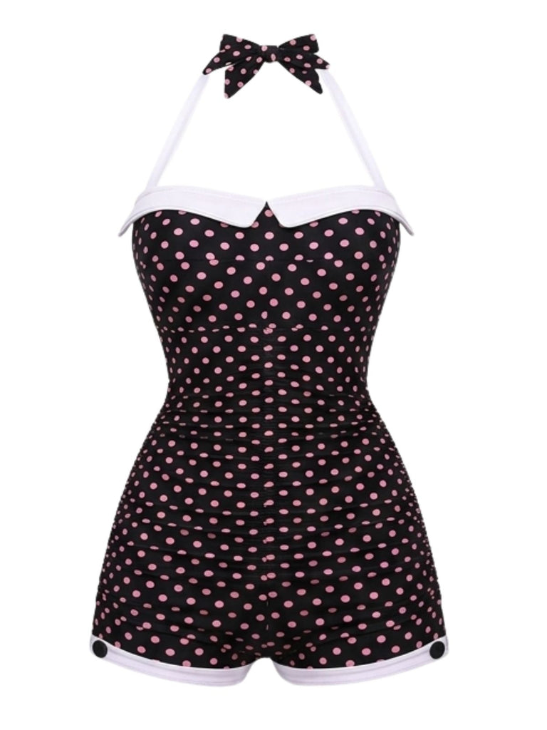 [Pre-Vendita] Costume Intero Nero Halter a Pois con Fiocco Anni '50