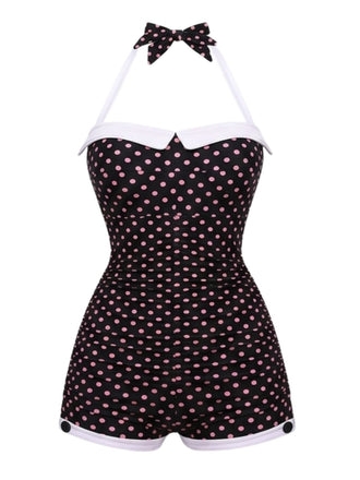 [Pre-Vendita] Costume Intero Nero Halter a Pois con Fiocco Anni '50