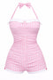 Costumi intero plaid in percalle nodo a fiocco cavezza rosa anni '50