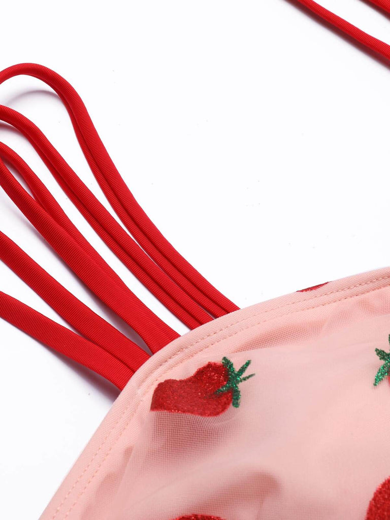 [Taglia Forti] Set Bikini e fragole in pizzo con canotta anni '50